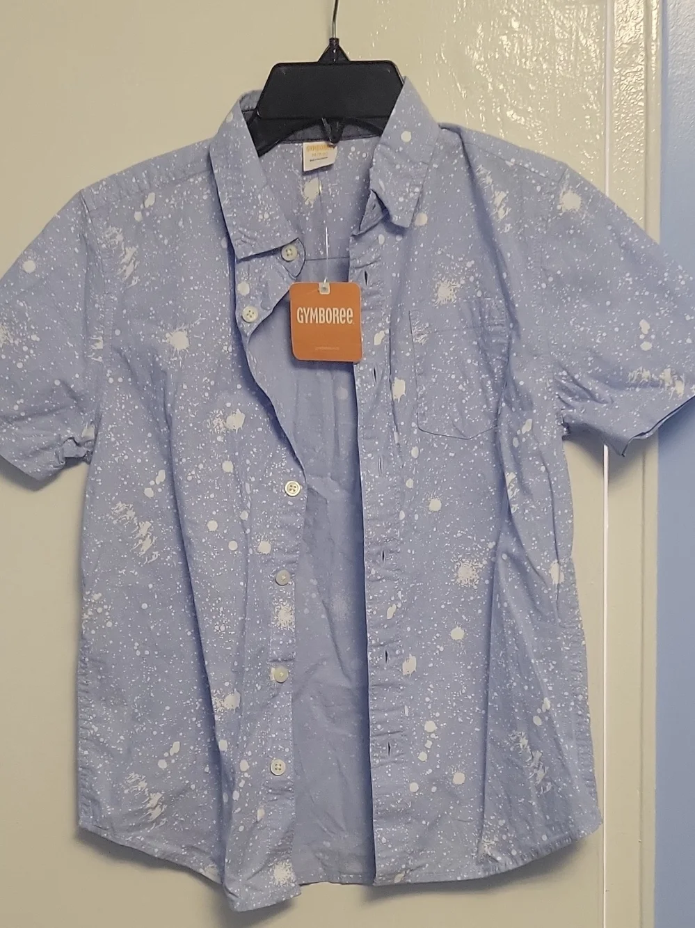 Gymboree Light Blue Short Sleeve Button-Down with White Splatter